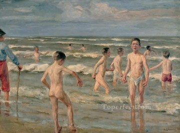 two boys singing Painting - bathing boys 1900 Max Liebermann German Impressionism